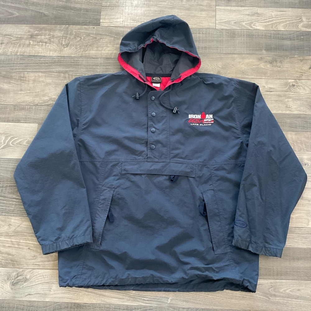 Ouray Ironman USA Lake Placid Triathlon Anorak Jacket Men’s MEDIUM Grey Hooded